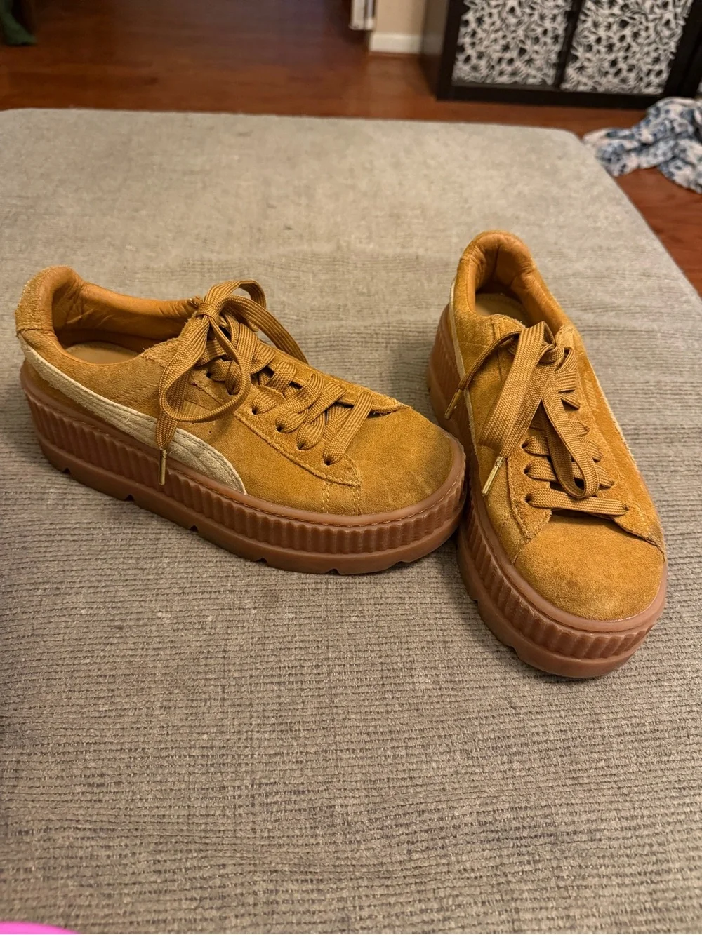 Puma Platform Suede Sneakers in Mustard Yellow